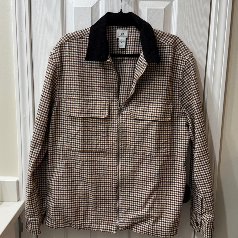 H&M Brown and Black Lightweight Plaid Shacket